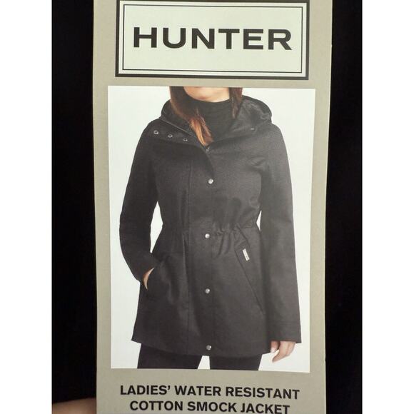 HUNTER Women's XS Cotton Smock Hooded Rain Jacket Water Resistant BLACK - Picture 6 of 11